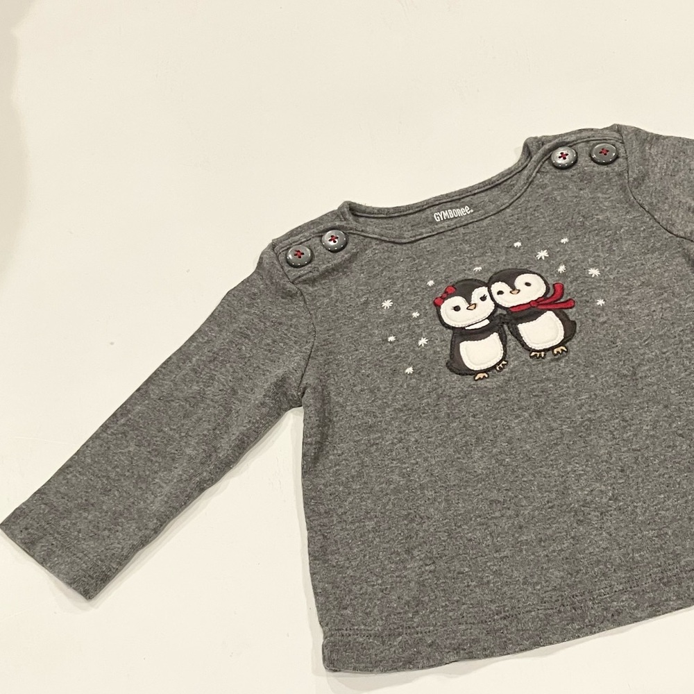 Gray Penguin Graphic Kids Shirt